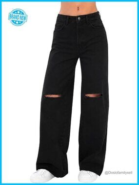 Womens High Waisted Straight Wide Leg Jeans Ripped Baggy Y2K Boyfriend